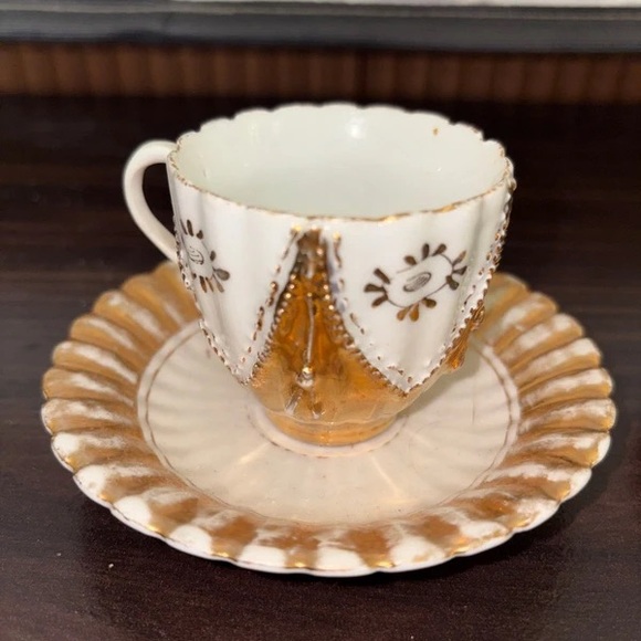 Other - Gold and White Decorative Porcelain Teacup and Saucer
